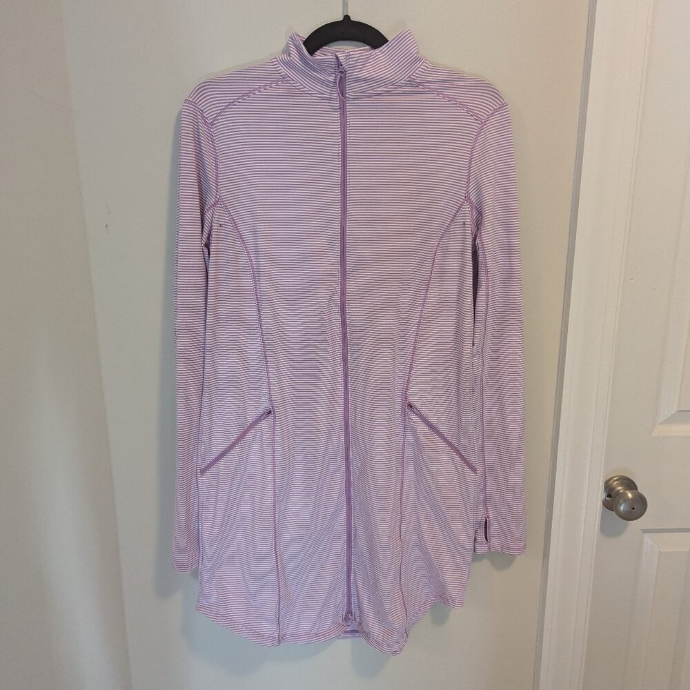 NWOT Duluth Trading Co long sleeve purple striped sun protective dress, Size S